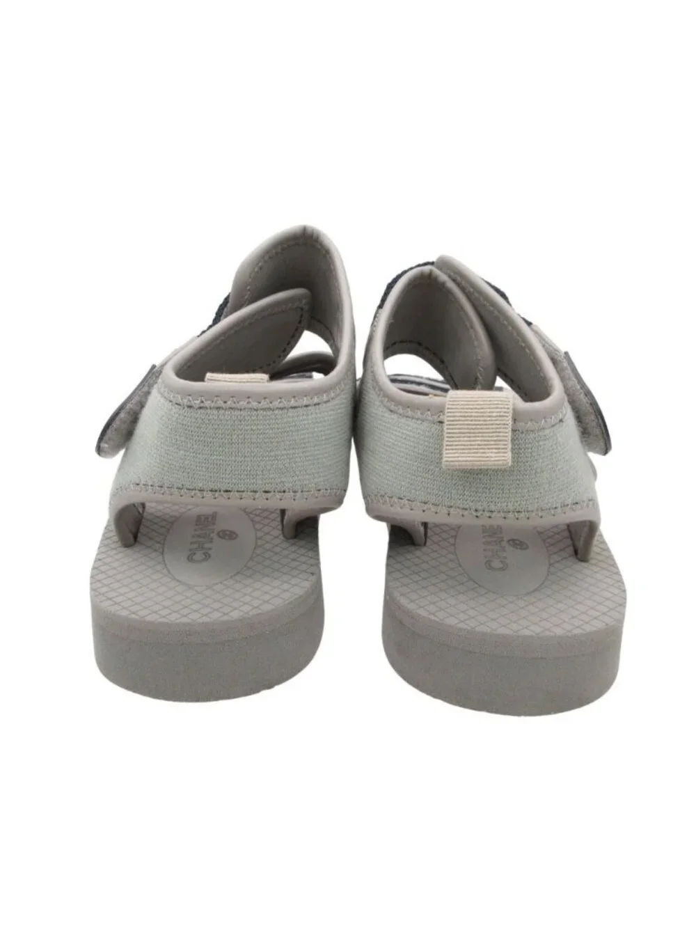 Chanel Sandals Coco Logo Velcro Nylon Canvas Urethane Flat Belt Shoes Gray